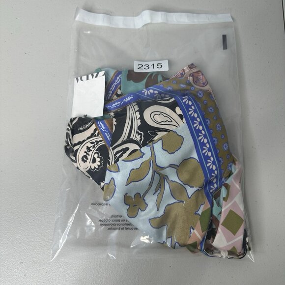 Zara Patchwork Print Satin Top Size L Faux Wrap Floral - Picture 11 of 11